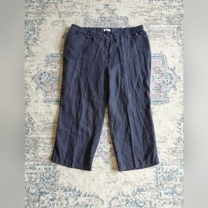 100% Linen KJ Brand Navy Blue Cropped Straight Leg Pants With Pockets Size F 52